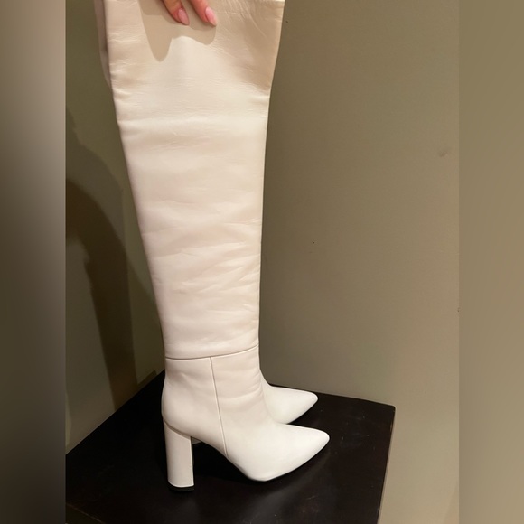 Leather ivory knee high boots - Picture 2 of 7
